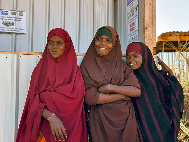 Girls attend temporary learning centre
