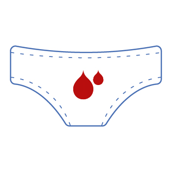 An icon of a pair of pants with blood drops on them