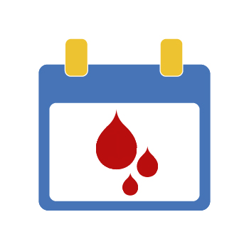 An icon of a page of a calendar with blood drops on it