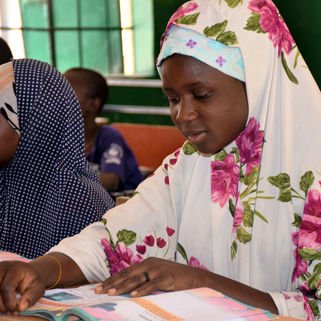 Khadija learning at accelerated learning centre in Borno