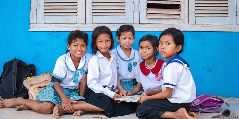 Muta, 11, with some of her friends at school