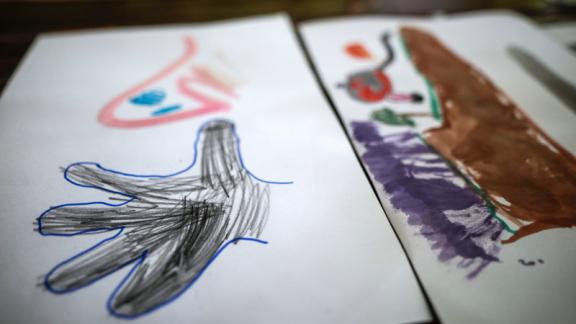 Drawings made by children at the refugee centre where Romona and Iness work