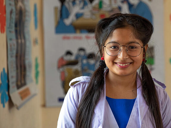Akhimoni, 15, in her school adolescent corner in Bangladesh_Feb2023  
