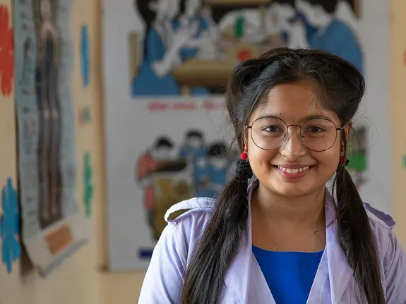 Akhimoni, 15, in her school adolescent corner in Bangladesh.