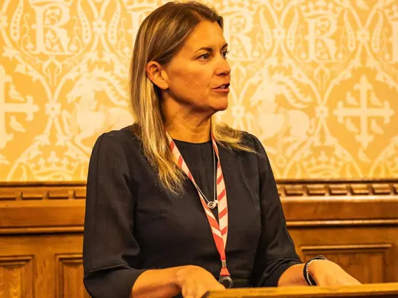 Liz Sugg giving a speech
