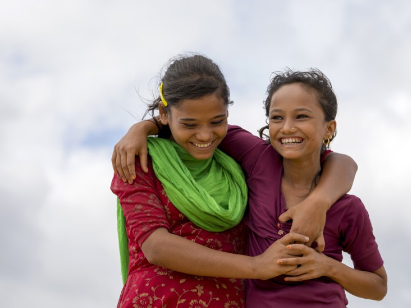 Rahina, 17, and Khurshida,14, are best friends in a refugee camp in Bangladesh
