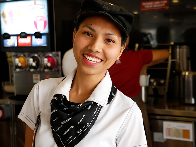 Emily, 23, at work in the Philippines