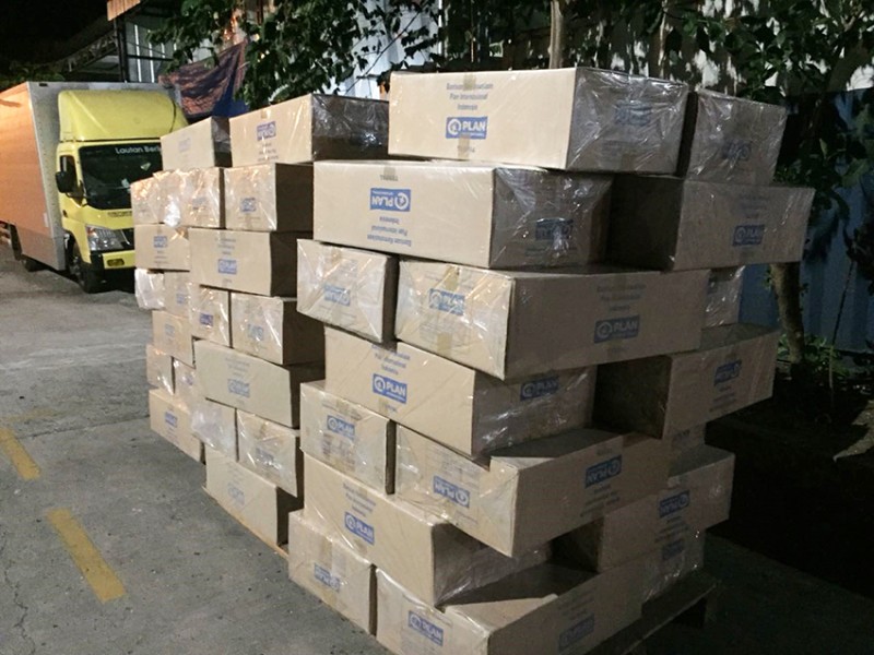 Shelter kits ready for distribution in Lombok