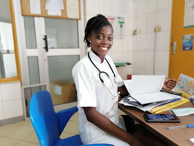 Dorcas, 20, in the laboratory at the university hospital