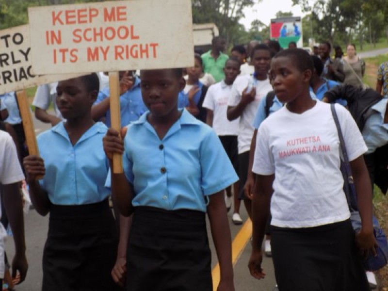 Girls campaigning to end child marriage in Malawi