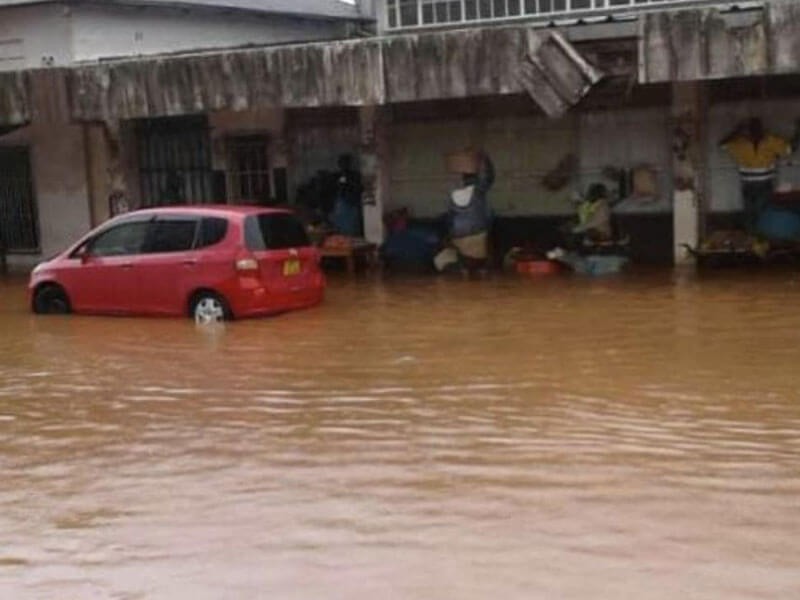 A flooded street in Zimbabwe