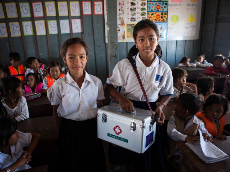 Student first aid officers at their school in Cambodia