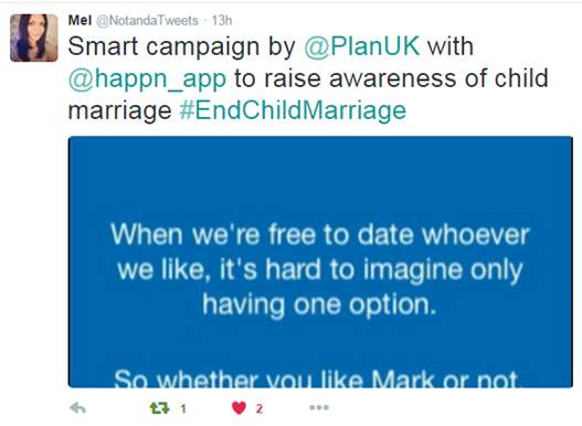 Raising awareness to end child marriage with Happn - twitter reactions