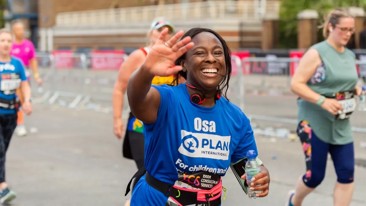 Osa running the London Marathon for Plan International UK.