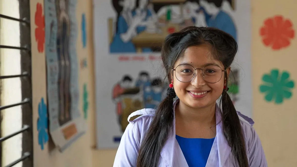 Akhimoni, 15, in her school adolescent corner in Bangladesh.