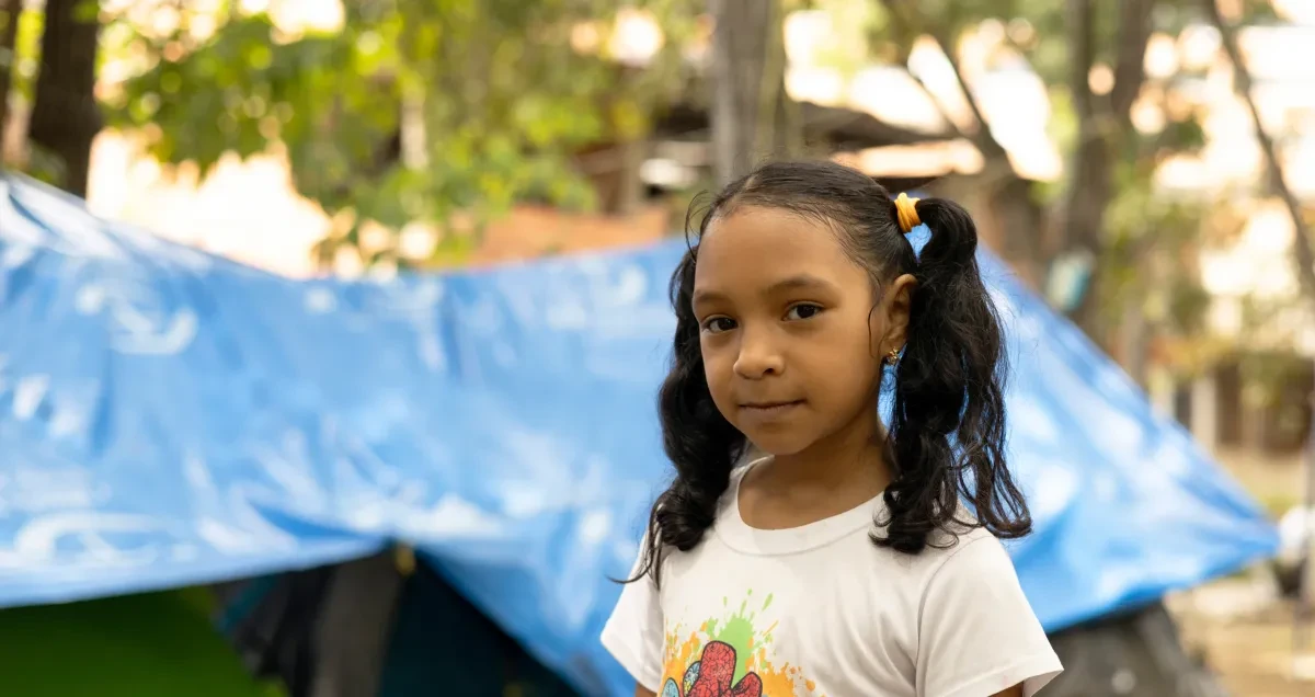 Ambar, 7, has been living in a displacement camp with her family since the earthquake hit Venezuela.