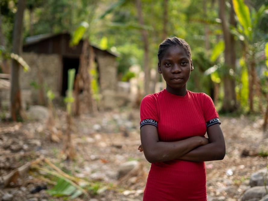 Due to the Hunger Crisis in Haiti, Sofiana, 13, is finding it more difficult to afford products to help her manage her period.