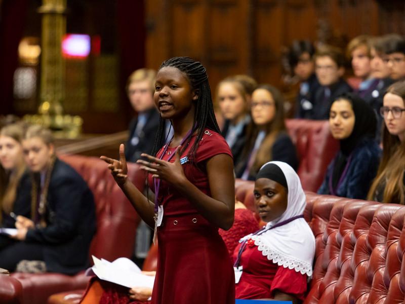 Joseline, 18, speaks about female representation in politics at our takeover event at the House of Lords (Photo: House of Lords/Roger Harris)