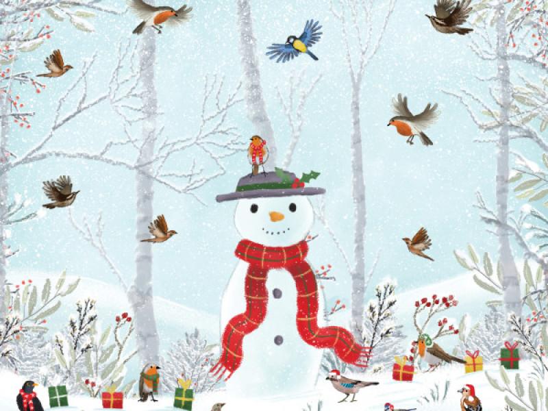 Snowman and birds