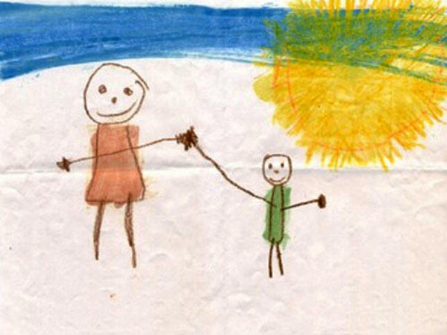A sponsored child's drawing of a mother and child