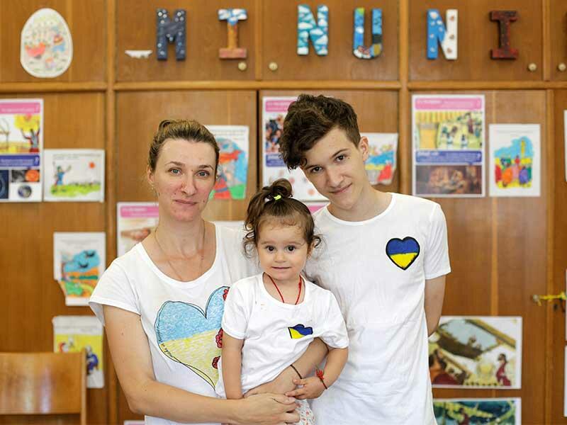 Viktoriia with her two children Leva and Nikita