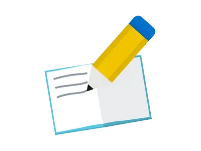 An illustration of a pencil writing on a page.