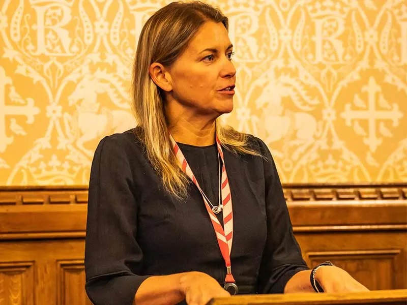 Liz Sugg giving a speech