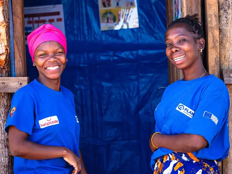 Plan International volunteers at a temporary learning space in Cabo Delgado, Mozambique 
