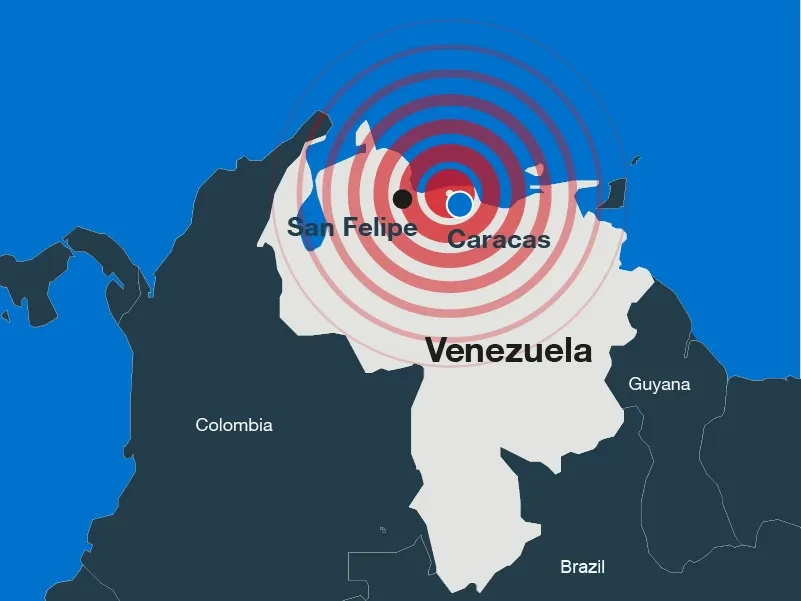 A map showing the epicentre of the earthquake in Venezuela.